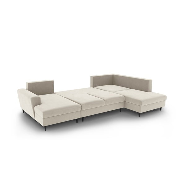 Bézs bársony kinyitható tárolóhelyes sarokkanapé (jobb oldali-U alakú) Kyoto – Cosmopolitan Design-image-3