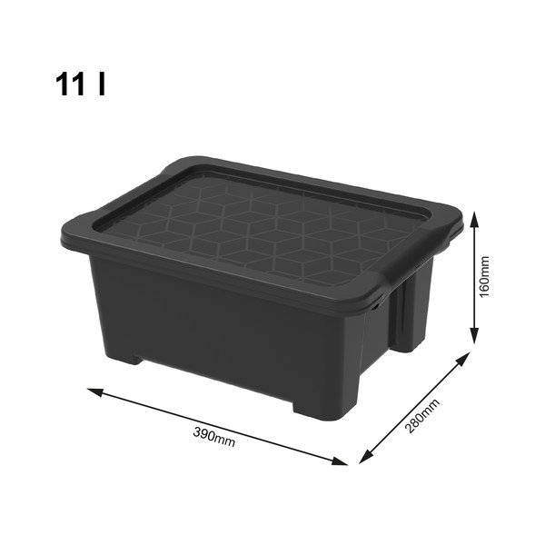 Fényes fekete műanyag tárolódoboz fedéllel Evo Easy - Rotho-image-1