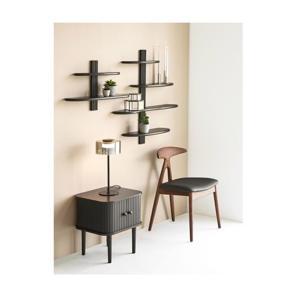 Fekete többszintes tölgyfa fali polc 65 cm Aliano – House Nordic-image-3