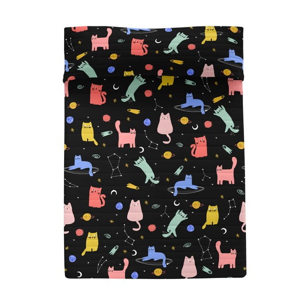 Fekete steppelt ágytakaró 270x260 cm Cosmic cats – Aware-image-2