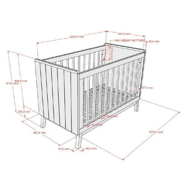 Bézs borovi fenyő babaágy állítható magassággal 60x120 cm Sezane – Vipack-image-3