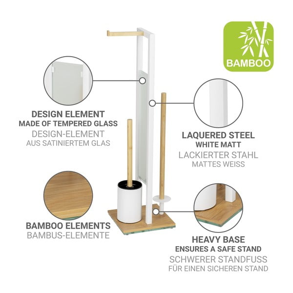 Fehér-natúr színű acél WC-papír tartó állvány WC-kefével Rivalta – Wenko-image-3
