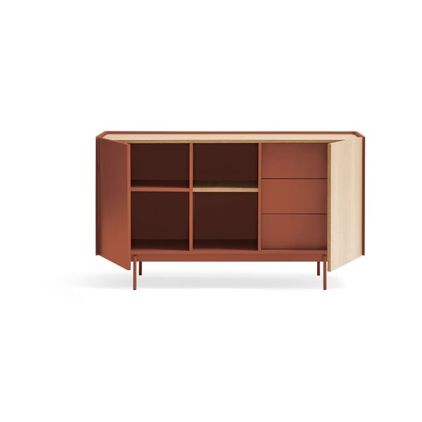 Téglavörös-natúr színű alacsony komód tölgyfa dekorral 130x78 cm Otto – Teulat-image-2