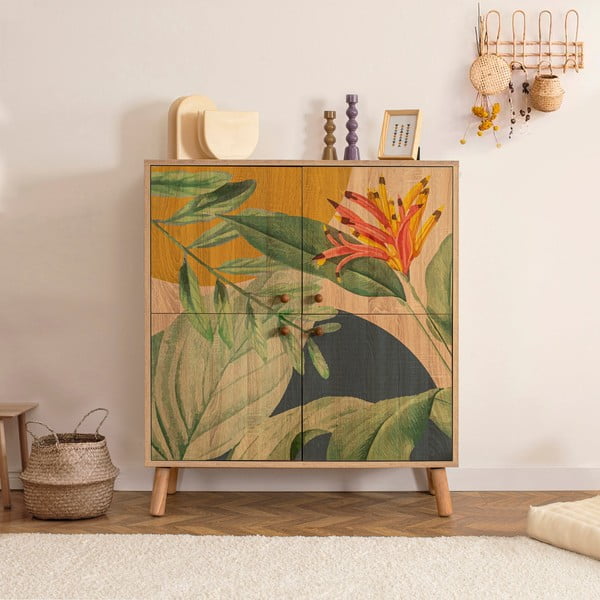 Natúr színű szekrény tölgyfa dekorral 95x111 cm Multilux – Kalune Design-image-1