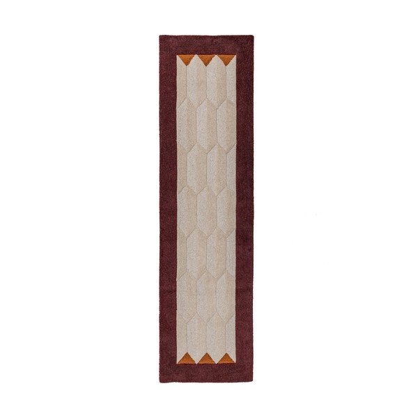 Borvörös-natúr színű kézi szövésű gyapjú futószőnyeg 60x230 cm Apex Border Wool – Flair Rugs