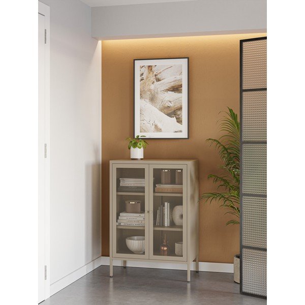 Krémszínű fém szekrény 70x100x40 cm Fayna – Marckeric-image-1