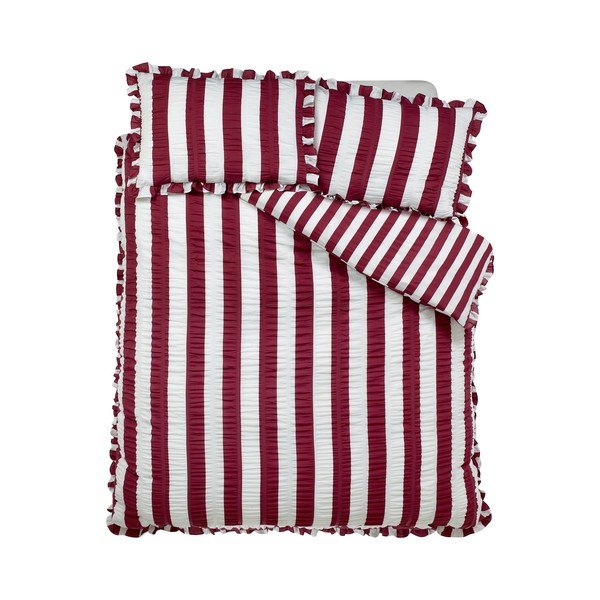 Sötétlila kétszemélyes ágyneműhuzat 220x230 cm Seersucker Frill Stripe – Catherine Lansfield