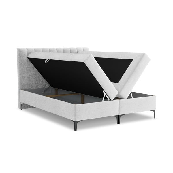 Ezüstszínű ágyneműtartós boxspring ágy 160x200 cm Puhala – Makamii-image-1