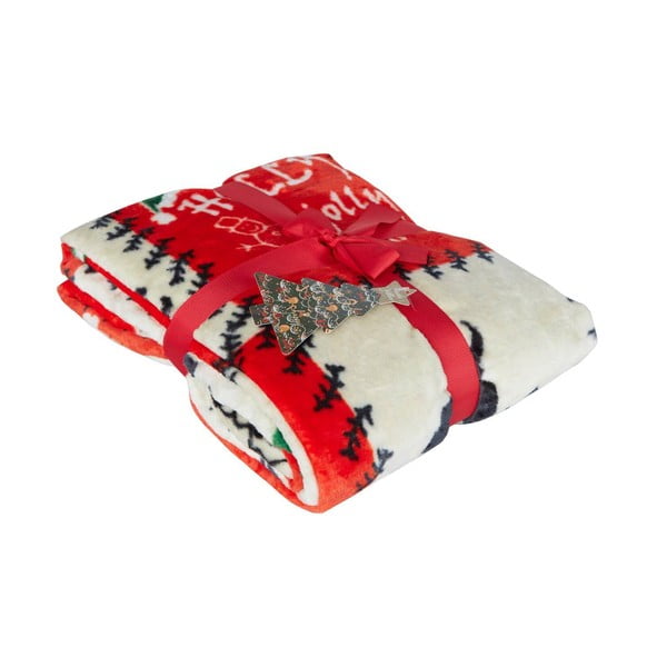 Piros mikroplüss takaró karácsonyi mintával 100x170 cm – Mila Home-image-1