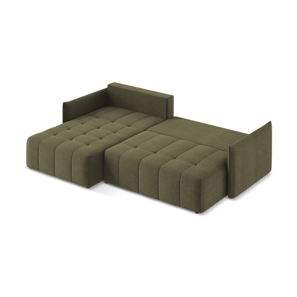 Khaki kinyitható-tárolóhelyes sarokkanapé (bal oldali-heverő résszel) Moku – Makamii-image-4