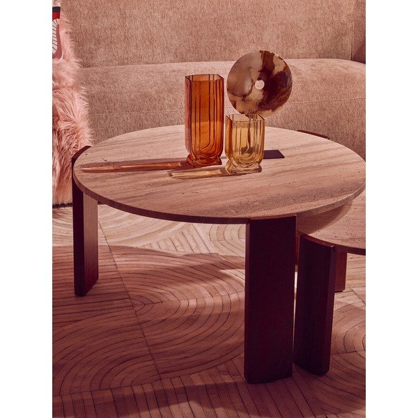 Barna-világos natúr színű kerek dohányzóasztal márvány asztallappal ø 60 cm Palermo – Premier Housewares-image-3