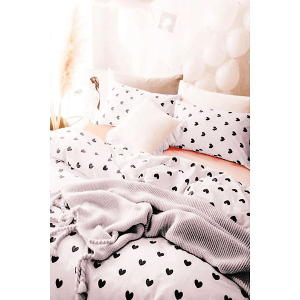 Fehér egyszemélyes hosszabbított háromrészes renforcé pamut ágyneműhuzat lepedővel 160x220 cm Mini Hearts – Mila Home-image-2