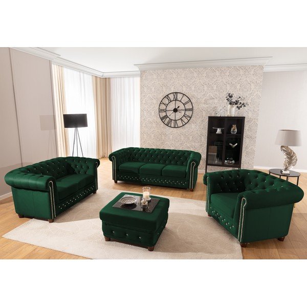 Zöld bársony chesterfield fotel York Blik – Ropez-image-4