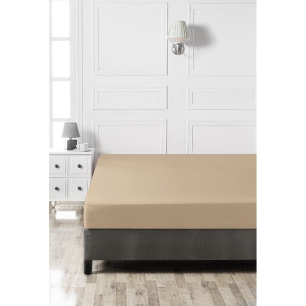 Bézs gumis pamut lepedő 140x200 cm – Mijolnir-image-2