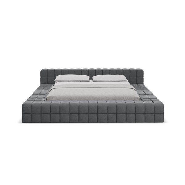 Sötétszürke kárpitozott franciaágy ágyráccsal 140x200 cm Akela – Makamii-image-2