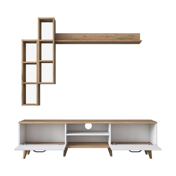 Fehér-natúr színű nappali bútor szett diófa dekorral 180x48 cm Veronica - Kalune Design-image-2