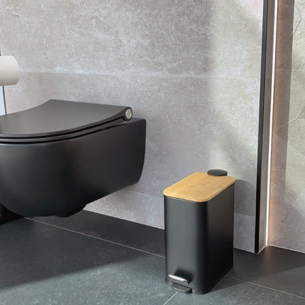 Matt fekete acél pedálos szemetes 5 l   Erik – Spirella-image-1