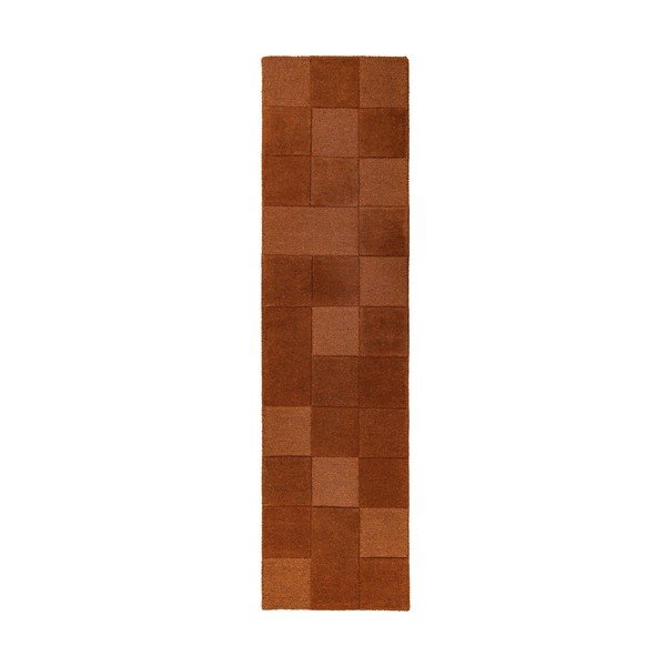 Terrakotta színű kézi szövésű gyapjú futószőnyeg 60x230 cm Checkerboard – Flair Rugs