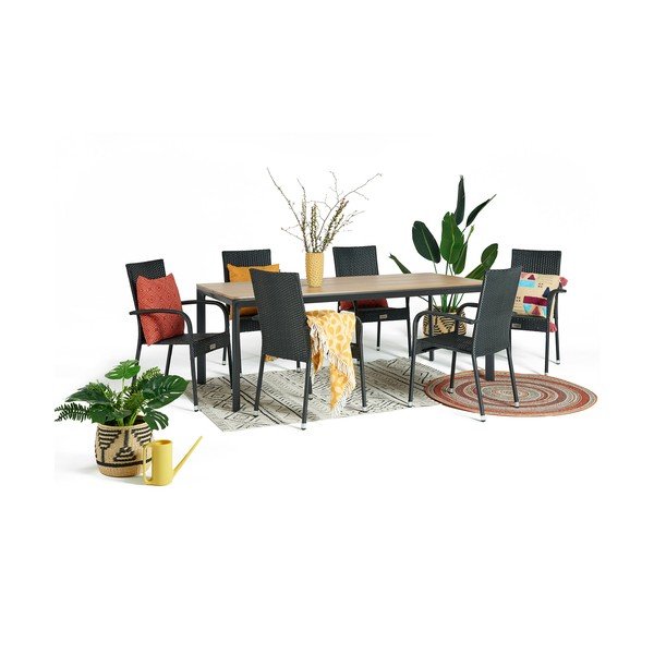 Paris fekete 6 személyes kerti étkezőszett székekkel és Thor asztallal, 210 x 90 cm - Bonami Selection-image-2