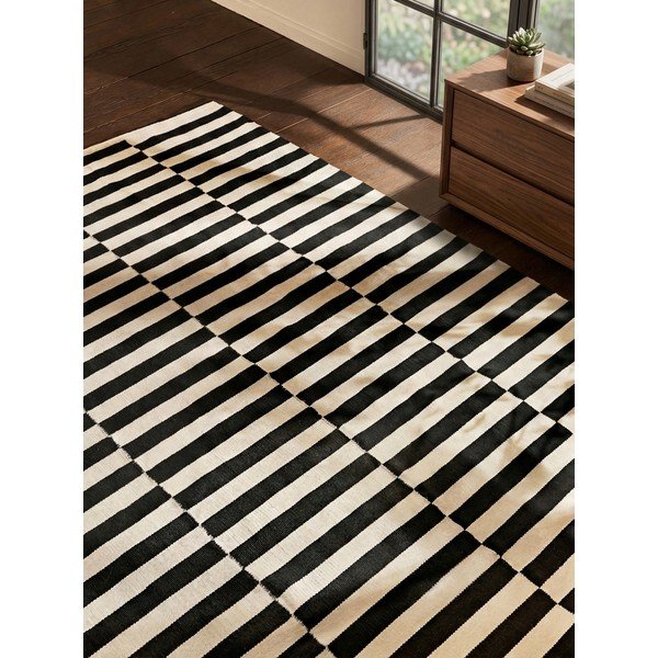 Fekete-fehér kétoldalas kézi szövésű gyapjú szőnyeg 200x300 cm Donna – Hanse Home-image-3