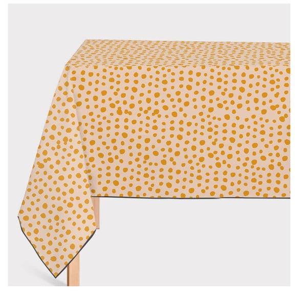Sun Dots sárga lenkeverék asztalterítő, 140 x 250 cm - Tierra Bella