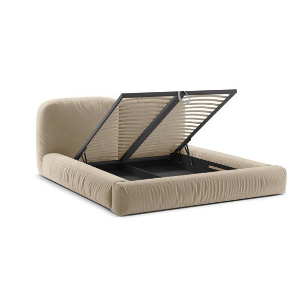 Bézs kárpitozott ágyneműtartós franciaágy ágyráccsal 200x200 cm Martina – Micadoni -image-2