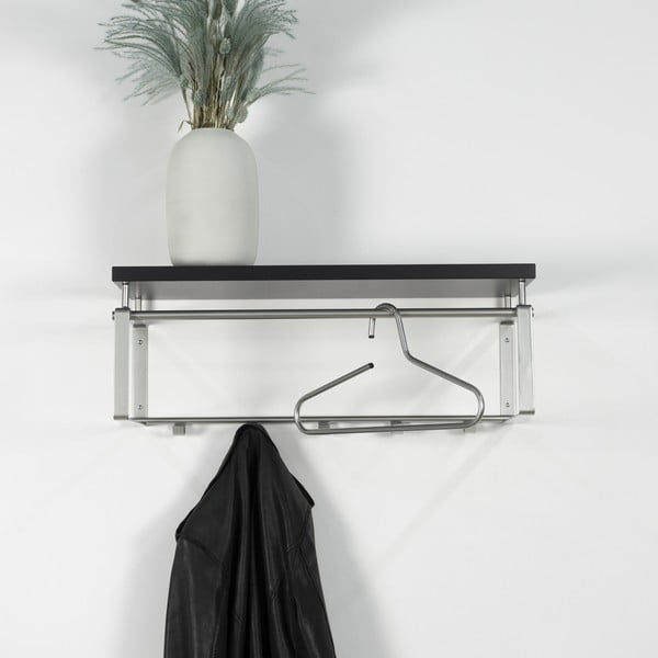 Fekete-ezüstszínű fém fali fogas polccal 70 cm Rex – Spinder Design-image-1