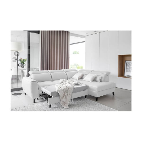 Fehér bársony kinyitható-tárolóhelyes sarokkanapé (jobb oldali-L alakú) Noble – ELTAP-image-4