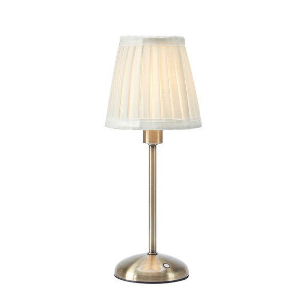 Krémszínű-sárgaréz színű textil LED dimmelhető-hordozható asztali lámpa (magasság 35 cm) Anno – Markslöjd