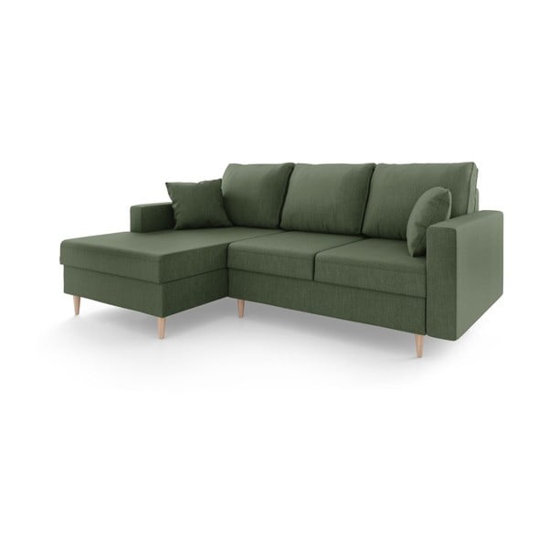 Aubrieta zöld kinyitható kanapé tárolóhellyel, bal oldali kivitel - Mazzini Sofas
