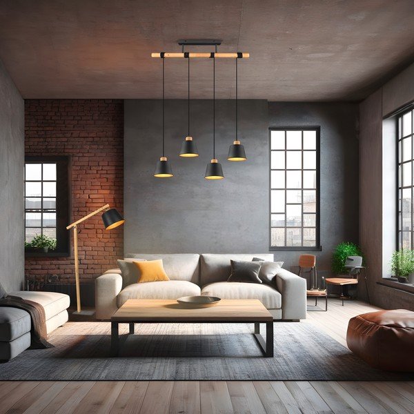 Fekete-natúr színű függőlámpa fém búrával ø 18 cm Harris – Trio-image-1