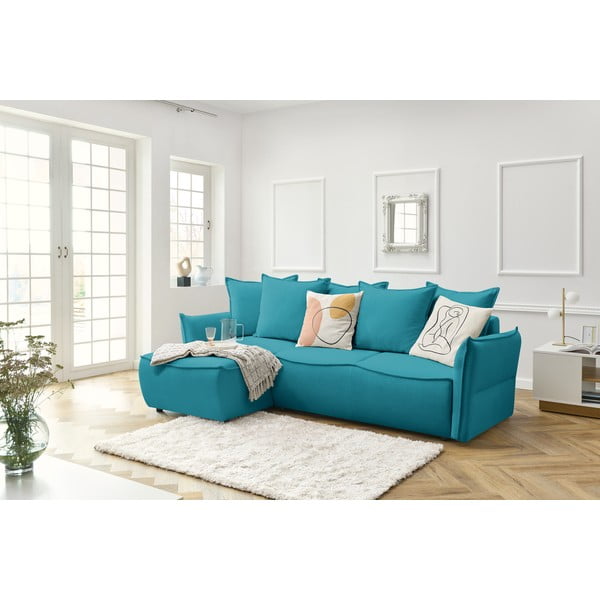 Türkiz kinyitható sarokkanapé (bal oldali) Leon – Bobochic Paris-image-1