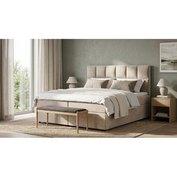 Bézs ágyneműtartós boxspring ágy 140x200 cm Flip – Ropez-image-1