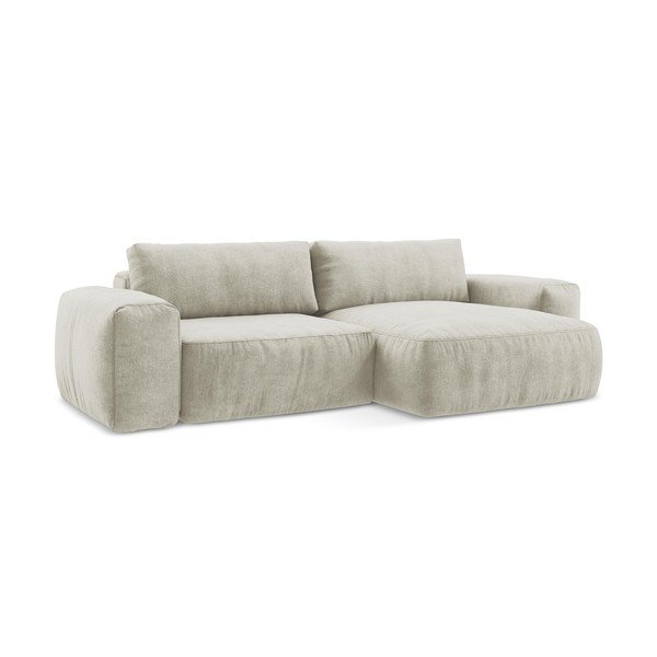 Bézs zsenília kinyitható sarokkanapé (jobb oldali-heverő résszel) Kuki – Makamii-image-2