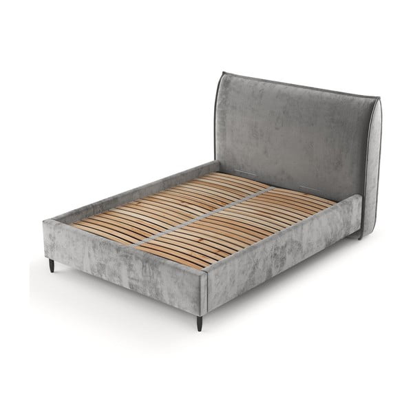 Szürke kárpitozott ágyneműtartós franciaágy ágyráccsal 180x200 cm Shell – Maison de Rêve-image-3