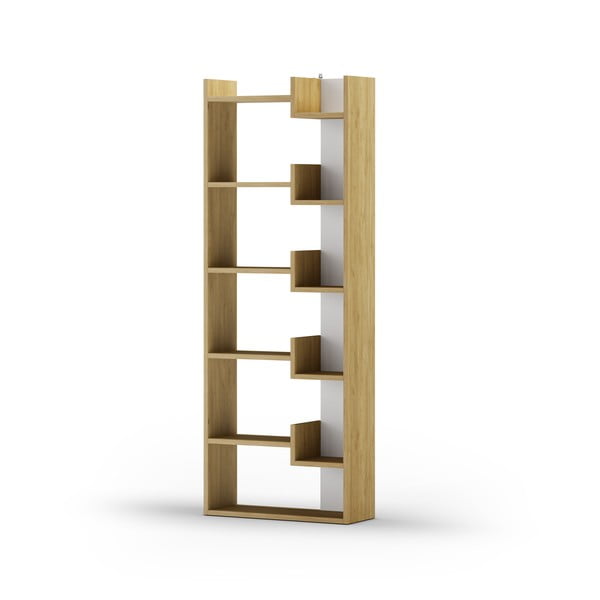 Fehér-natúr színű könyvespolc tölgyfa dekorral 60,5x162 cm Klapo – Marckeric-image-4