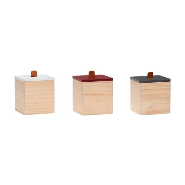 Vilane 3 db fenyőfa doboz bőr részletekkel - Hübsch