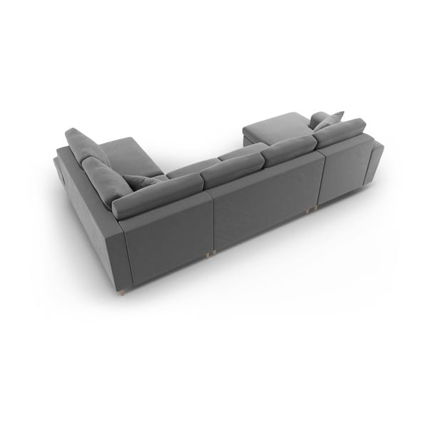 Világosszürke bársony kinyitható tárolóhelyes sarokkanapé (jobb oldali-U alakú) Kyoto – Cosmopolitan Design-image-4