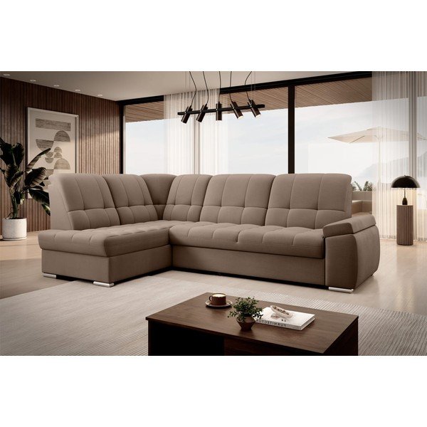 Barna bársony kinyitható-tárolóhelyes sarokkanapé (bal oldali-L alakú) Sado – ELTAP-image-4