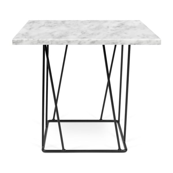 Helix fehér márvány dohányzóasztal fekete lábakkal, 50 x 50 cm - TemaHome