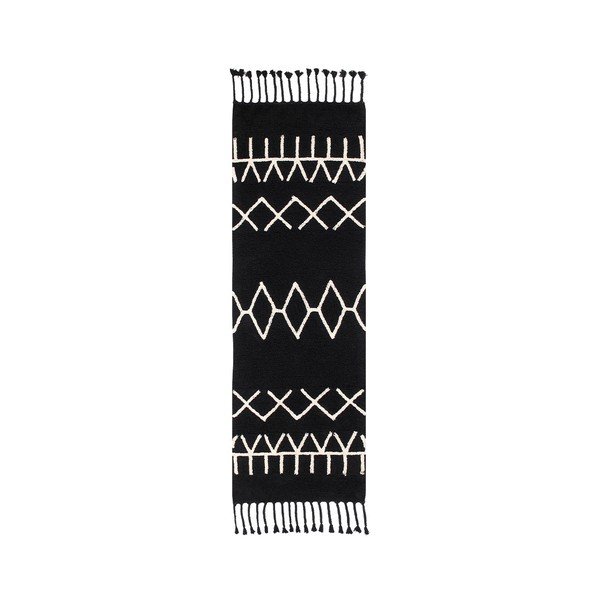 Fekete mosható kézi szövésű pamutkeverék futószőnyeg 80x230 cm Bereber Black – Lorena Canals
