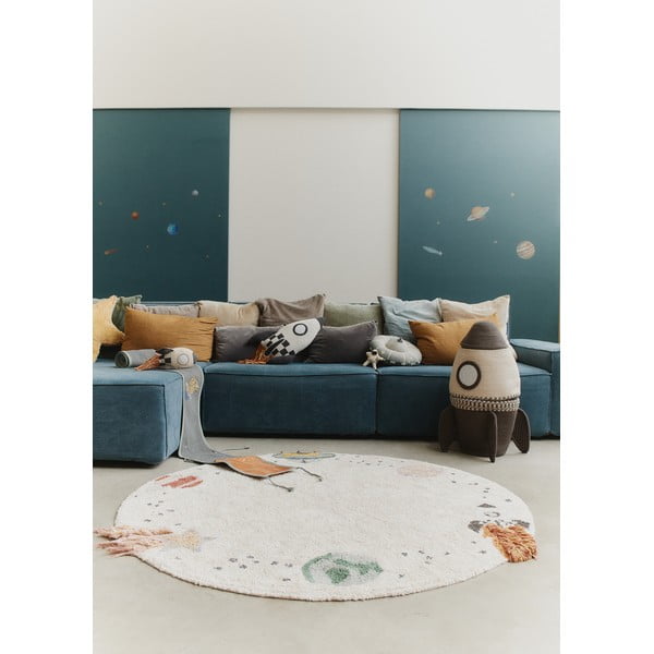 Krémszínű mosható kézi szövésű pamut gyerek játszószőnyeg ø140 cm Interstellar Journey – Lorena Canals-image-1