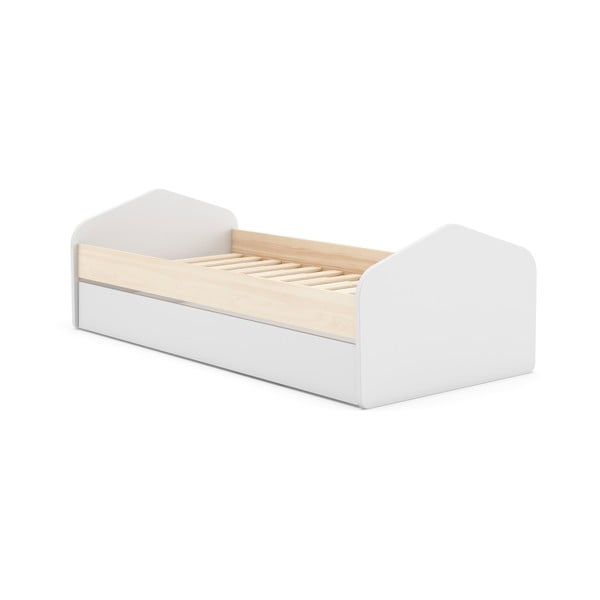 Fehér-natúr színű gyerekágy borovi fenyő dekorral, kihúzható pótággyal 90x200 cm Estefania – Marckeric-image-2