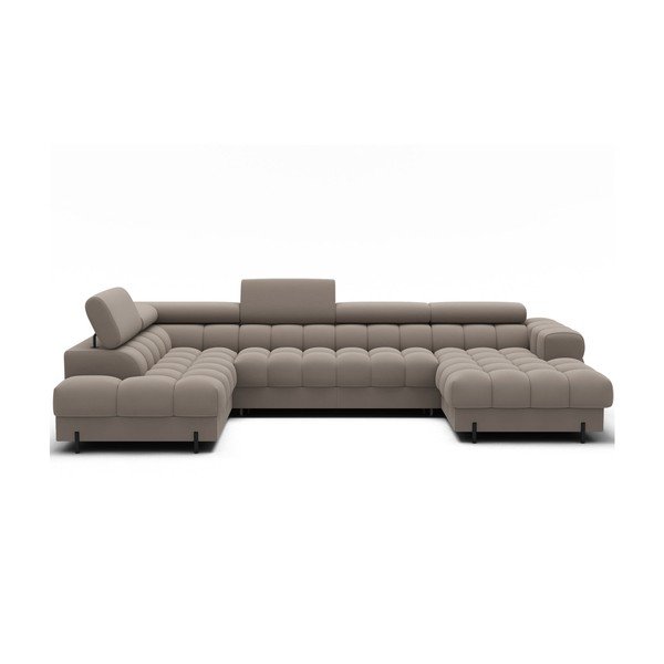 Világosbarna bársony kinyitható sarokkanapé (bal oldali-U alakú) Feraria – ELTAP