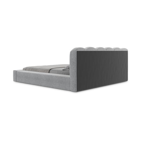 Szürke kárpitozott ágyneműtartós franciaágy ágyráccsal 140x200 cm Mano – Makamii-image-4