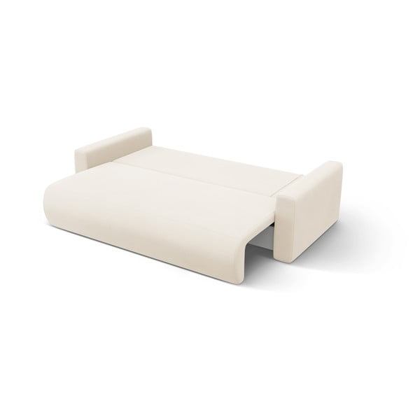 Bézs bársony kinyitható tárolóhelyes sarokkanapé Belfast – Cosmopolitan Design-image-4