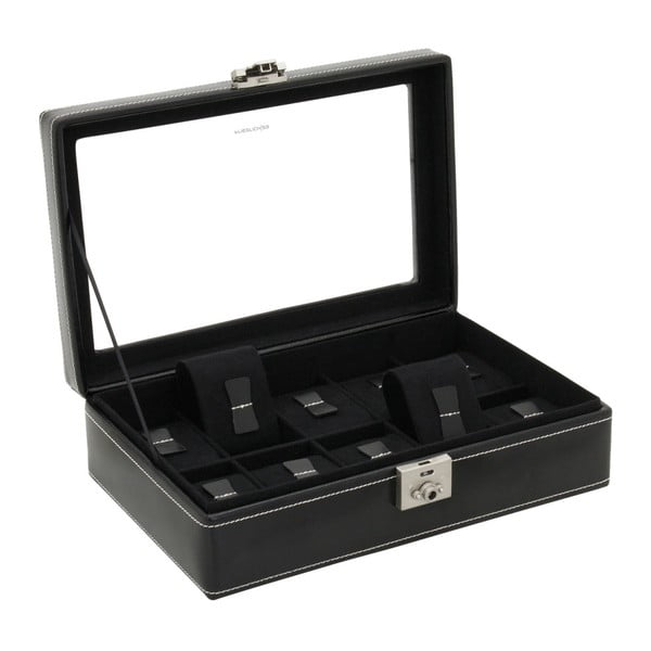 London 10 db-os fekete bőr óratároló doboz - Friedrich Lederwaren