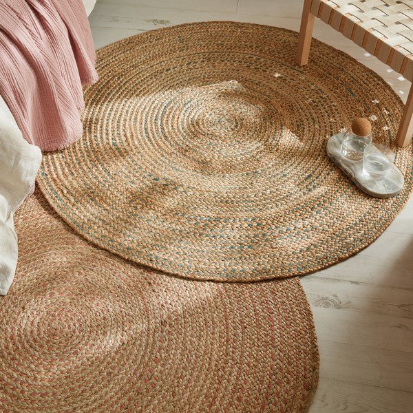 Kék-natúr színű juta kerek szőnyeg ø 133 cm Capri – Flair Rugs-image-2