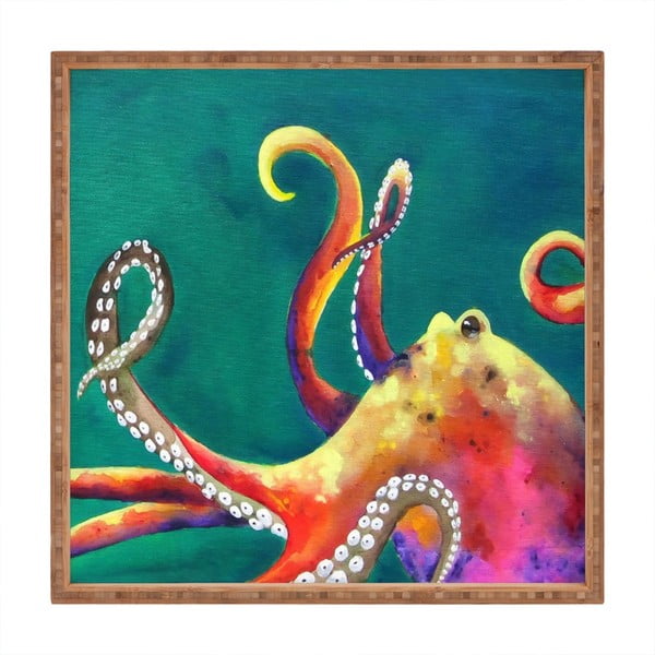 Octopus dekoratív fatálca, 40 x 40 cm