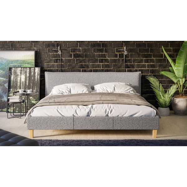 Szürke kárpitozott franciaágy ágyráccsal 180x200 cm Tina – Ropez-image-1